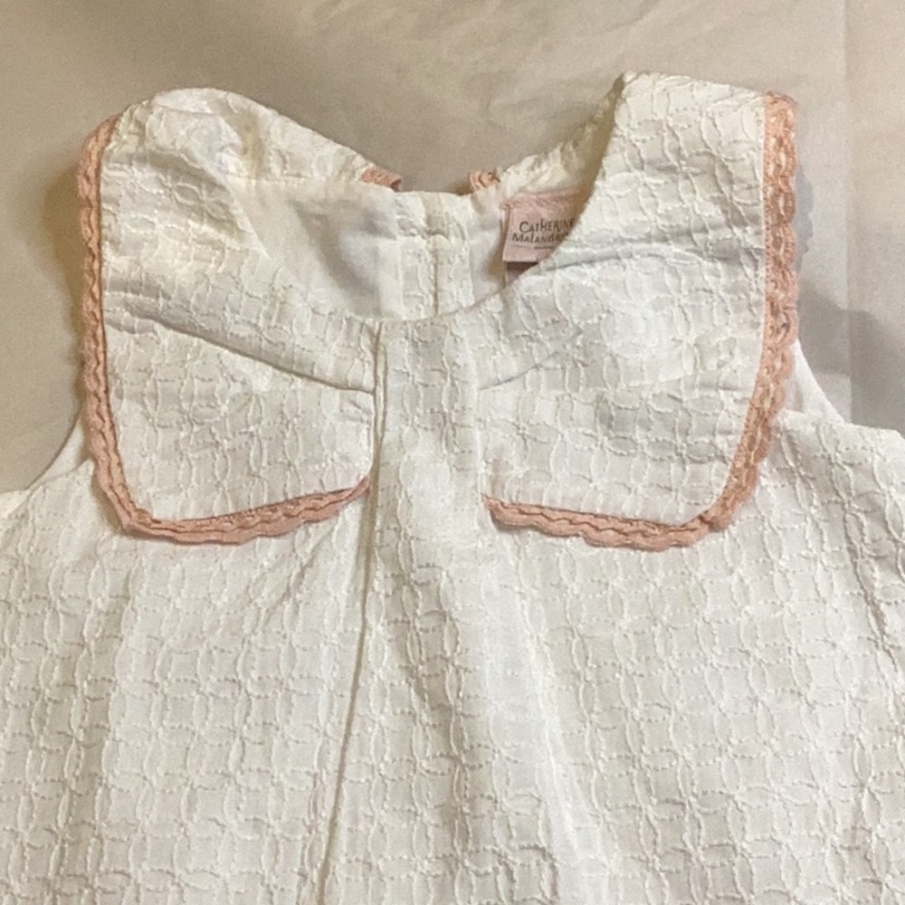 NWT CATHERINE MALANDRINO GIRLS MINI WHITE STITCH DESIGN PINK ACCENT DRESS SZ 2T - Picture 2 of 9